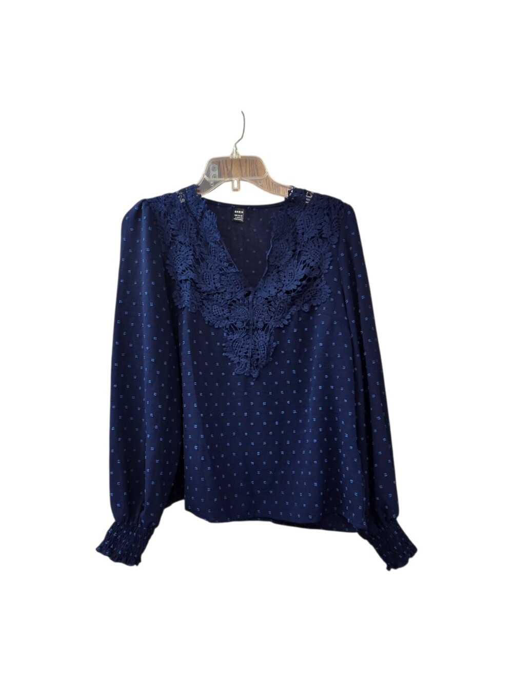 Shein navy blue long sleeve polka dot blouse work church